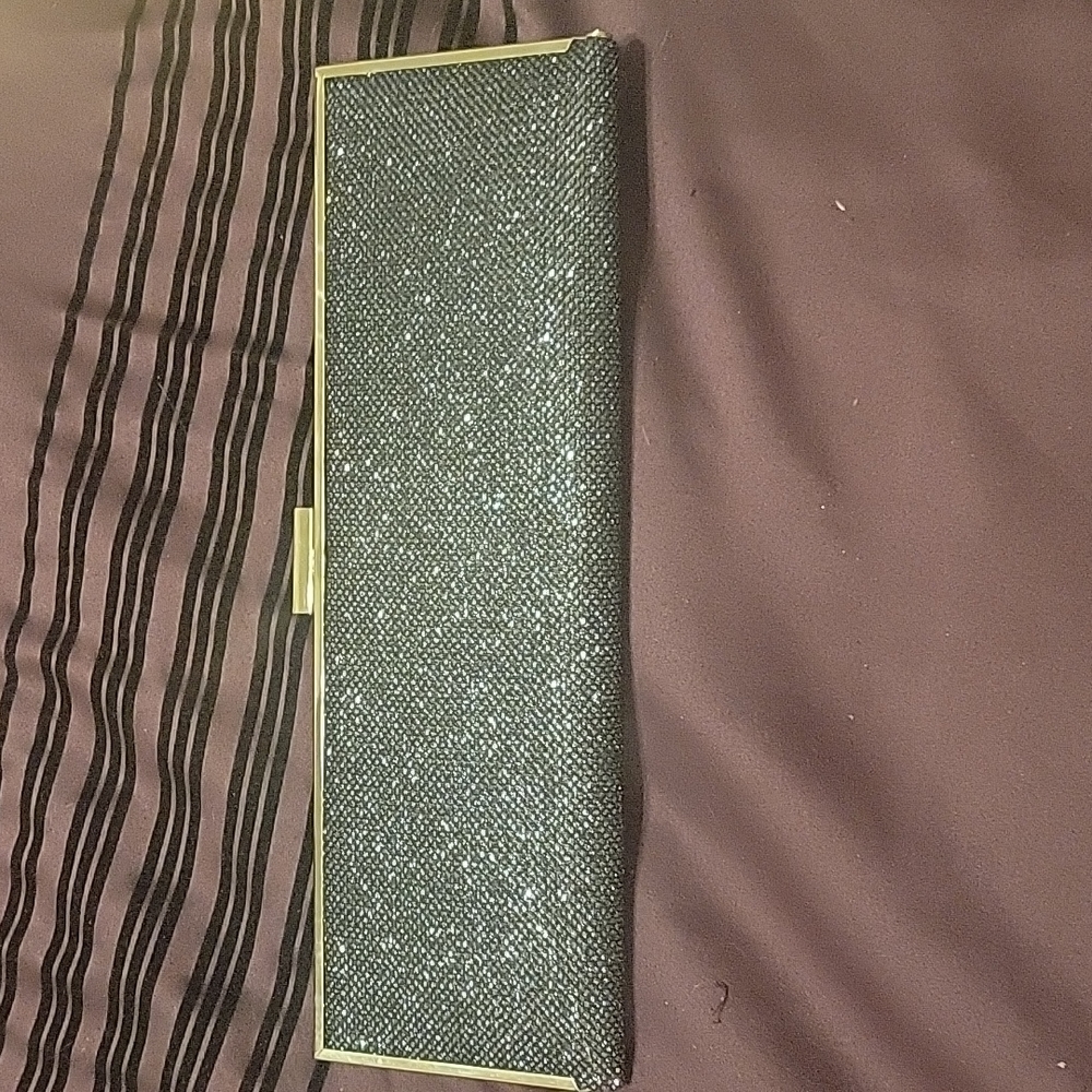 Glitter navy blue clutch with silver hardware